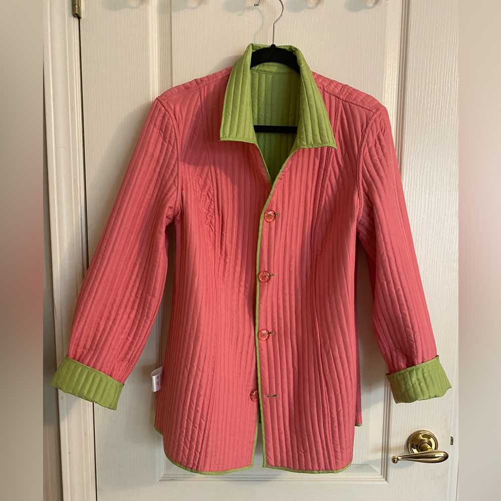Chic Green and Pink Women's Blazer - Picture 2 of 3